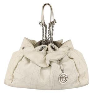 Dior Cannage Lambskin Chain Handbag White